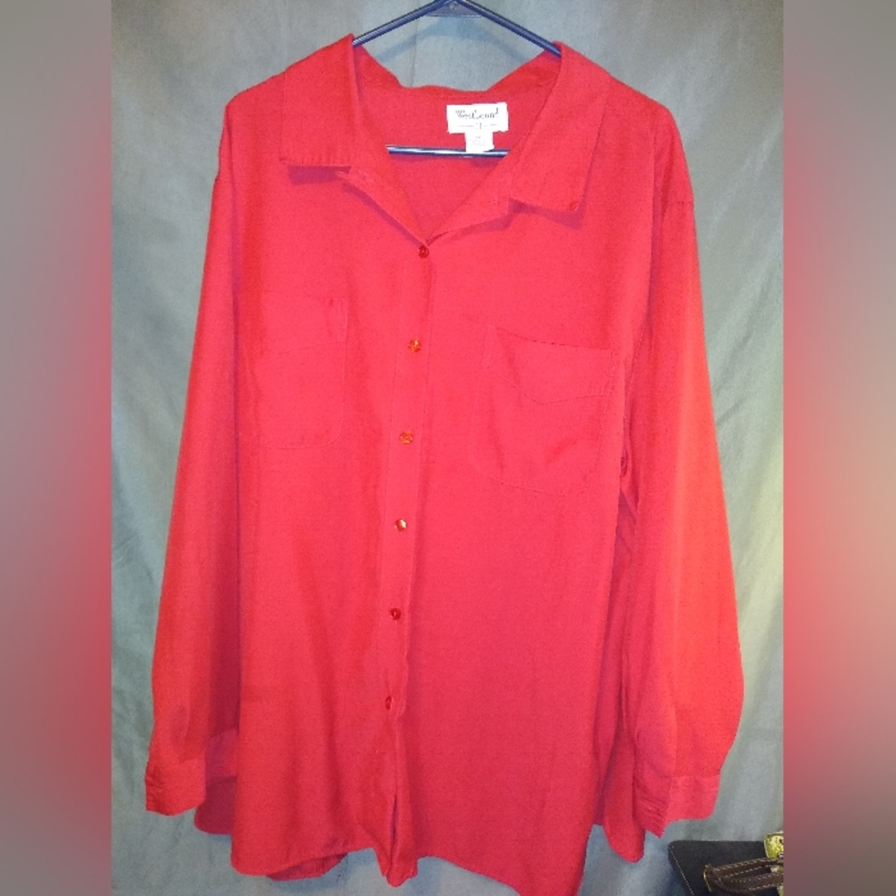 Westbound plus size long sleeve button up red blouse